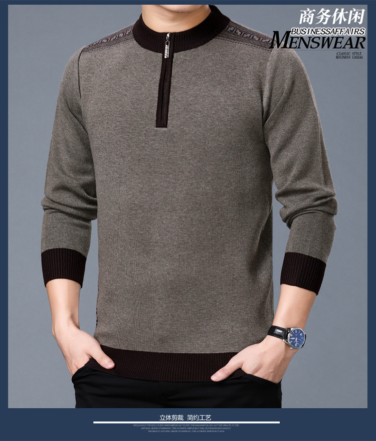 Áo len cổ lọ nam cổ tròn mùa đông Dad đóng gói cao cổ nửa cao Zip Áo len dệt kim trung niên tay dài blazer nam