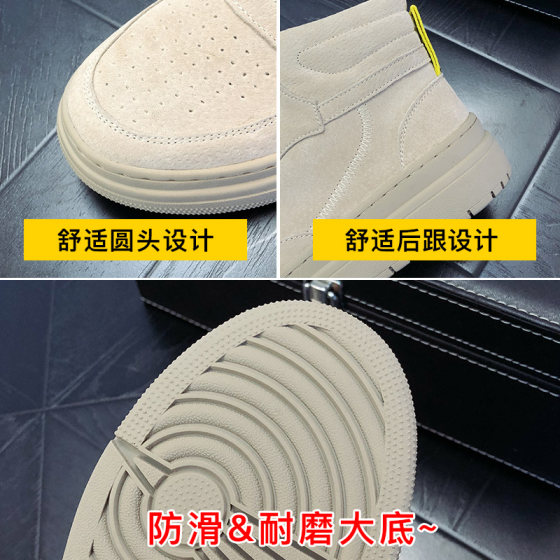 手工2022新款百搭战狼靴男马丁靴男工装靴中帮卡其色磨砂高帮靴子