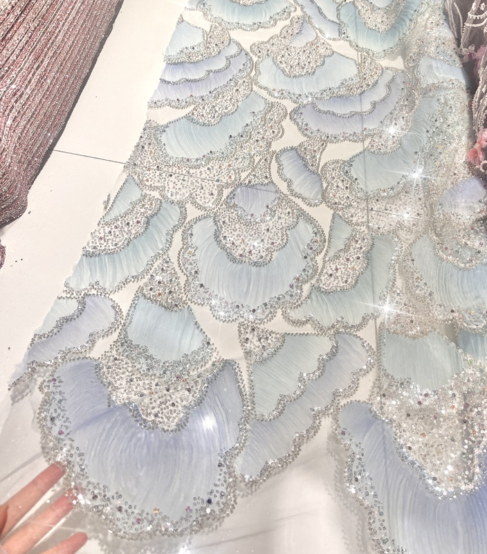 Light Blue Silver-Gray Gold-Foil Sequin Mesh Fabric Wedding Dress Veil Mesh Gold-Foil Spray Silver Veil Fabric