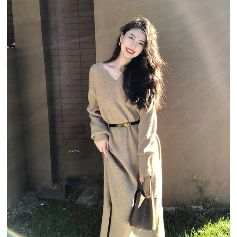 European Style Autumn Women's Clothing 2026 New Light Luxury High-End Elegant Long-Sleeve Base Knit Sweater Dress