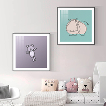 Modern minimalist childrens room decorative painting cartoon bear bedside Diamond Crystal porcelain painting bedroom painting square wall painting