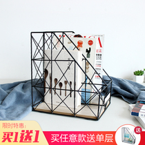 ins Simple desktop Wrought iron bookshelf Classroom Student office Book holder Data file basket Document frame