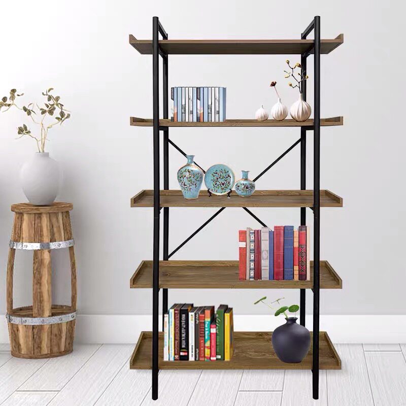 Nordic iron solid wood shelves landing bookshelves small household bookcase household household shelves simple living room display frame