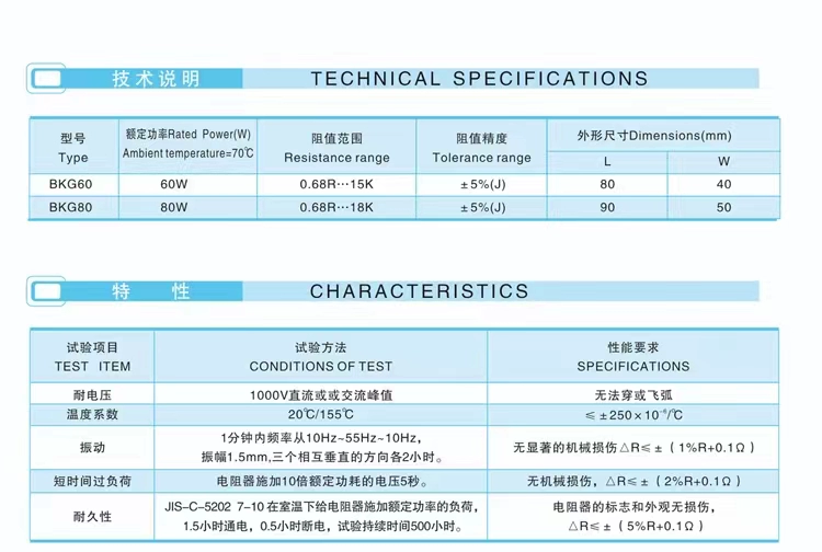 BKG biến tần bắt đầu sạc băng điện trở xi măng vỏ vuông 80W10R20R30R40R50R75R100R Châu Âu