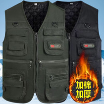 Denim vest high-end pure cotton vest mens spring and autumn middle-aged and elderly large pocket waistcoat photography fishing plus fat 5XL