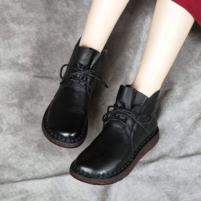 ຫນັງແທ້ Martin boots short boots women's shoes 2024 new spring and autumn high-top mother's shoes beef tendon soft sole toe layer cowhide women's shoes