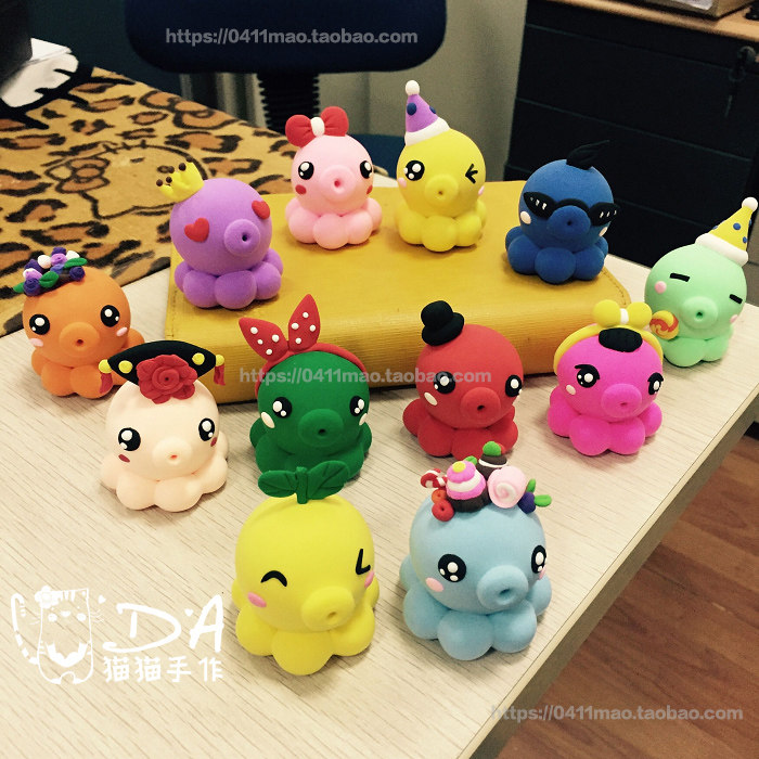 Clay octopus:ultra-light sticky) Clay colored mud marine life finished product operation Manual DIY underwater animals