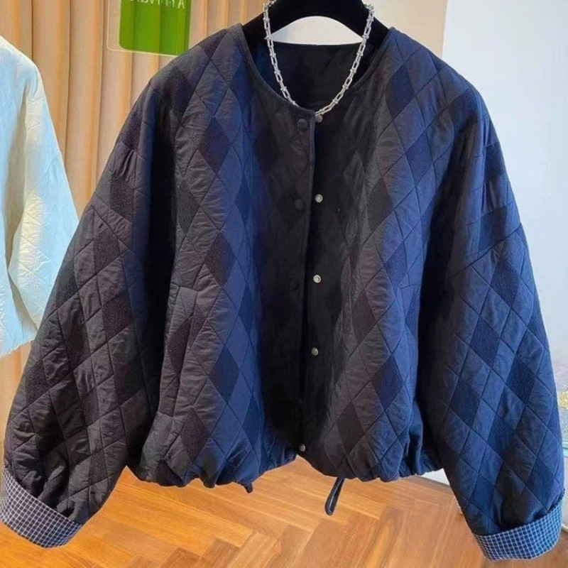 Weiqian Selected Women's Clothing Store Lightweight Quilted Diamond Pattern Cotton Jacket for Women, Loose and Stylish Cotton Padded Coat for Autumn and Winter