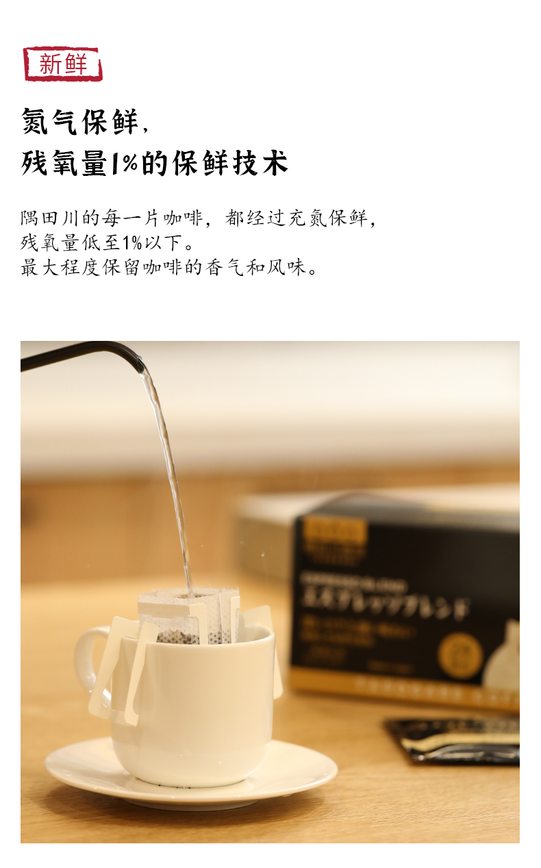 日本进口 隅田川 滤挂式 意式醇香特浓现磨挂耳纯黑咖啡 8g*24包*4盒 图5