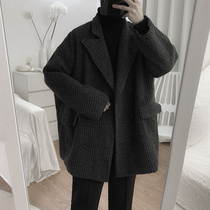 Mr. Short autumn and winter gray trench coat male British retro temperament pit loose casual wool coat trend