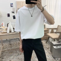 Mr. Short sleeve self-made neckline design short sleeve T-shirt male Tide brand summer loose shoulder sleeve couple shirt