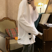 Mr. Spring autumn solid color long sleeve T-shirt mens base shirt cut design sense loose casual solid color top