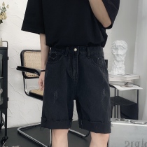 Mr. Short self-made black woolen denim shorts mens Korean version of the trend loose handsome ins five-point pants