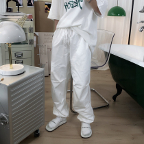 Mr. Short white drawstring pants mens spring and autumn Korean version of loose trend Joker casual long pants