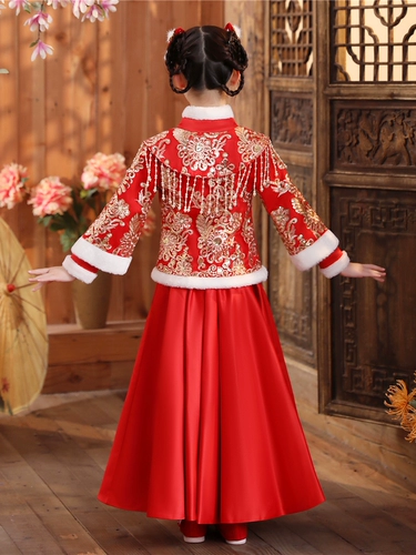 Ханьфу, детский демисезонный красный пуховик, увеличенная толщина, китайский стиль