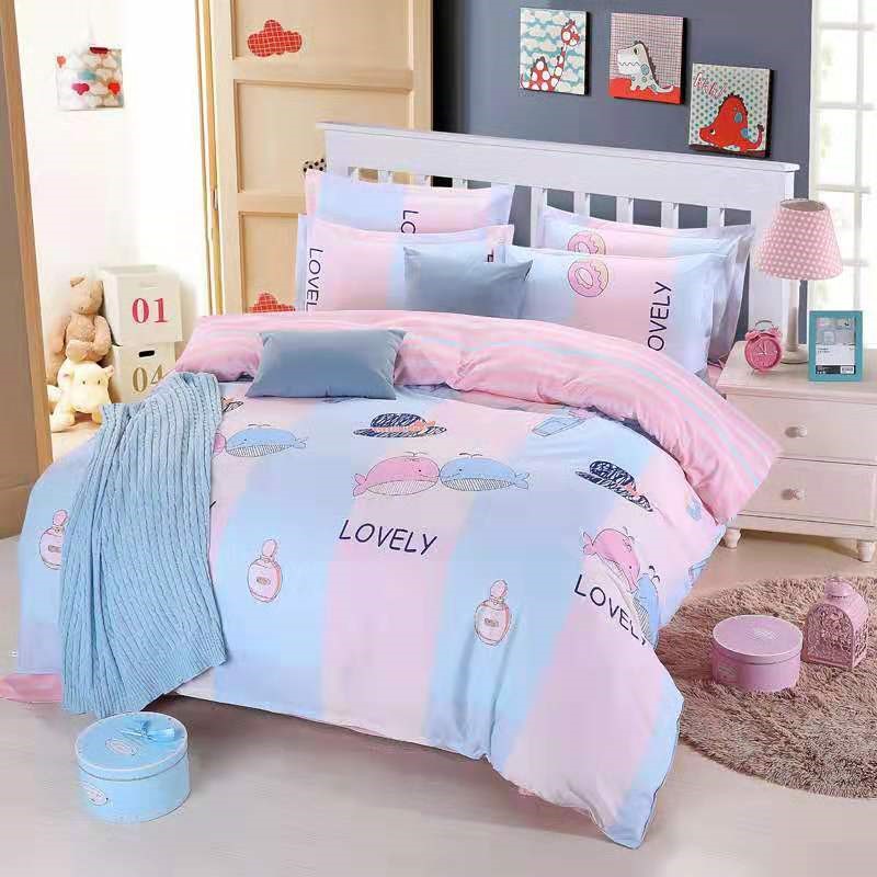 Giường ngủ 2019 mới dày bốn mảnh in hình trái tim cô gái đơn giản trải chăn 1 m 8 đôi 4 bộ - Bộ đồ giường bốn mảnh bộ chăn gối nous