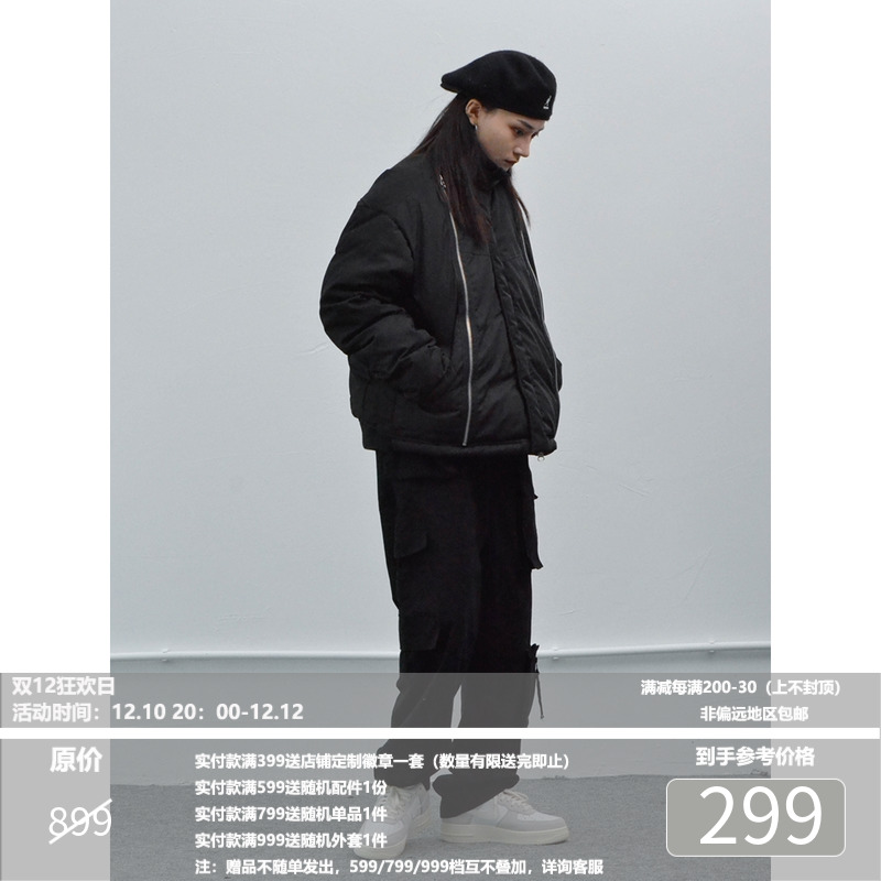 LIMPIDOCULUS (LIMS) 20AW autumn and winter black anti-strike cotton nylon loose zipper machete sleeve down jacket
