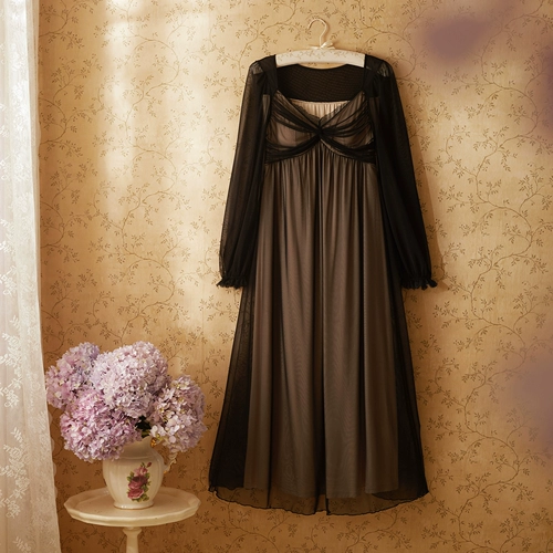 Сексуальная осенняя пижама, юбка, кружевной черный топ с чашечками, лонгслив для принцессы, французский стиль