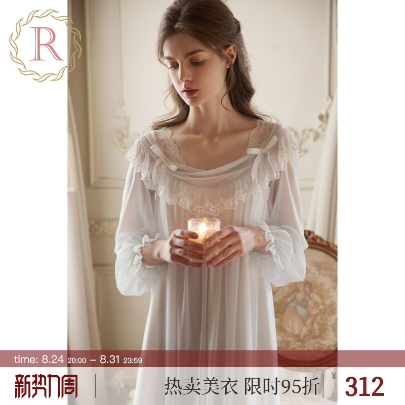 Rosetree Unique and Beautiful Nightgown for Women, Spring and Autum Long-Sleeved Lace French Palace Style Pajamas 2026 New Style Rosetree Unique and Beautiful Nightgown for Women, Spring and Autum Long-Sleeved Lace French Palace Style Pajamas 2026 New Style