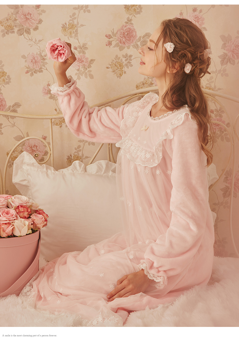ROSETREE tòa retro váy ngủ nữ mùa thu và mùa đông dày lông cừu san hô dài tay công chúa đồ ngủ flannel dịch vụ nhà đồ bộ mặc nhà cao cấp