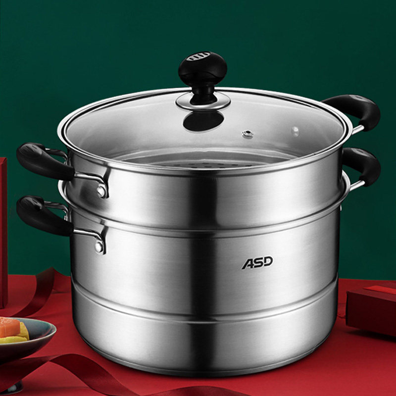 Asda steamer stainless steel pot 26 small 1 two 2 more 3 three-layer thickened induction cooker Household large gas stove steamer