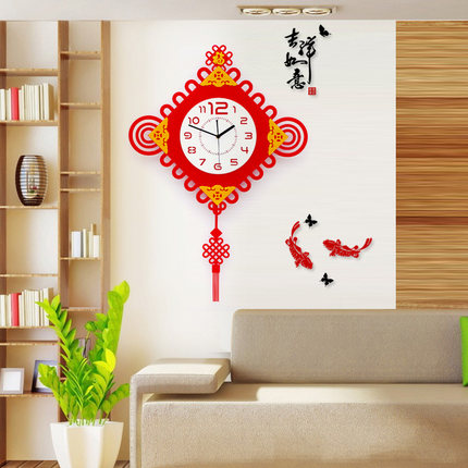 雅刻丽中国结挂钟客厅现代简约时钟创意时尚装