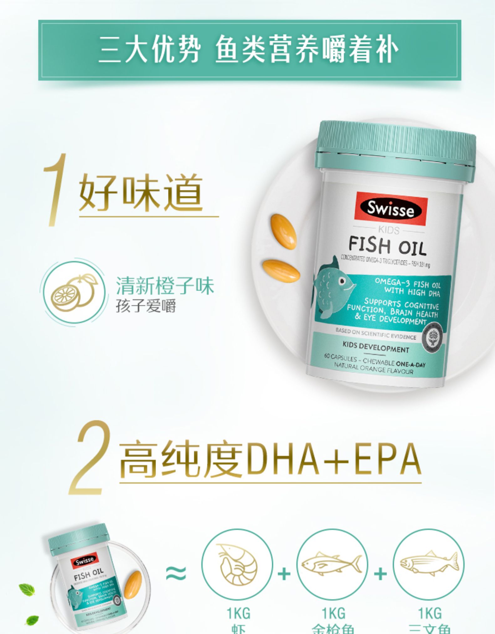 斯维诗Swisse儿童鱼油DHA IQ豆