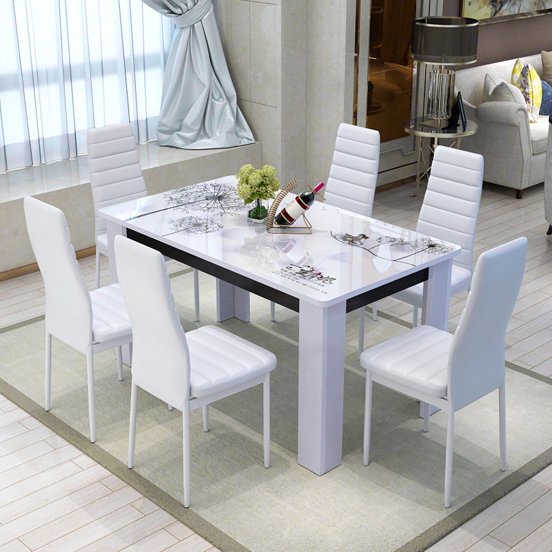 Dinette Combination Simple Modern Six Person Dining Table Dinette Combination Simple Modern Six Person Dining Table Rectangular Solid Wood Household Small Apartment 4