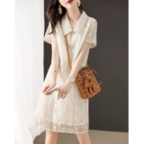 Сентябрьский хит Momo's Hit 2025 Summer New Hollow French Lapel Mesh Splicing Play с короткими рукавами для женщин