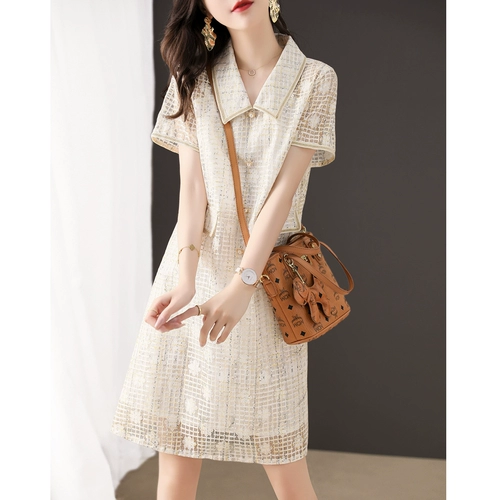 Сентябрьский хит Momo's Hit 2025 Summer New Hollow French Lapel Mesh Splicing Play с короткими рукавами для женщин