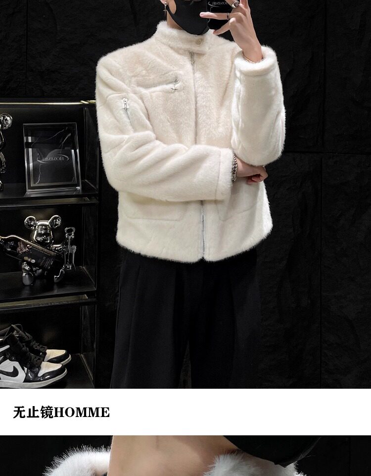 Меховая одежда 无止镜homme 秋冬新款仿兔毛皮草短款外套男潮流帅气立领夹克保暖