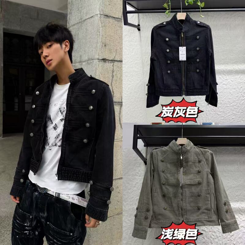 Za2026 Summer New Men's Fashion Retro Knot Buckle Napoleon Slim Denim Jacket 6688420