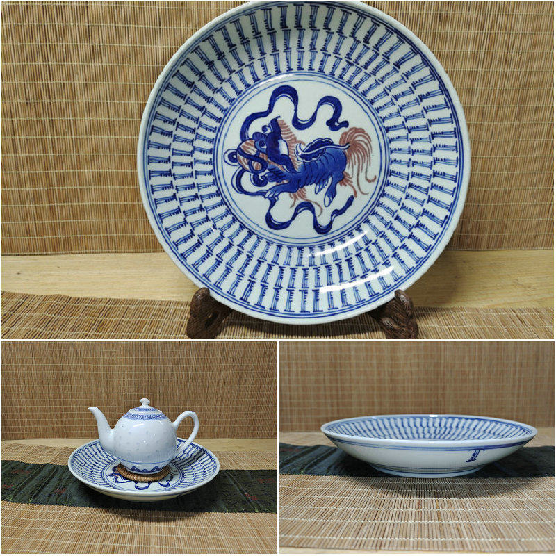 Jingdezhen factory goods porcelain hand painted green flower glazed red lion 100 sutu 8 5 inches high tray pot bearing collection of bounty