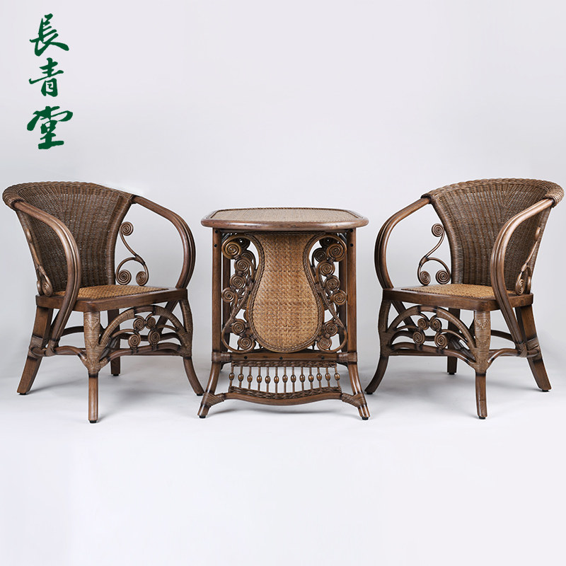Evergreen Hall Eurostyle Balcony Tea Table Rattan Chair Tea Table tea table Composition Three sets of rattan choreography living-room small family home vines and chairs