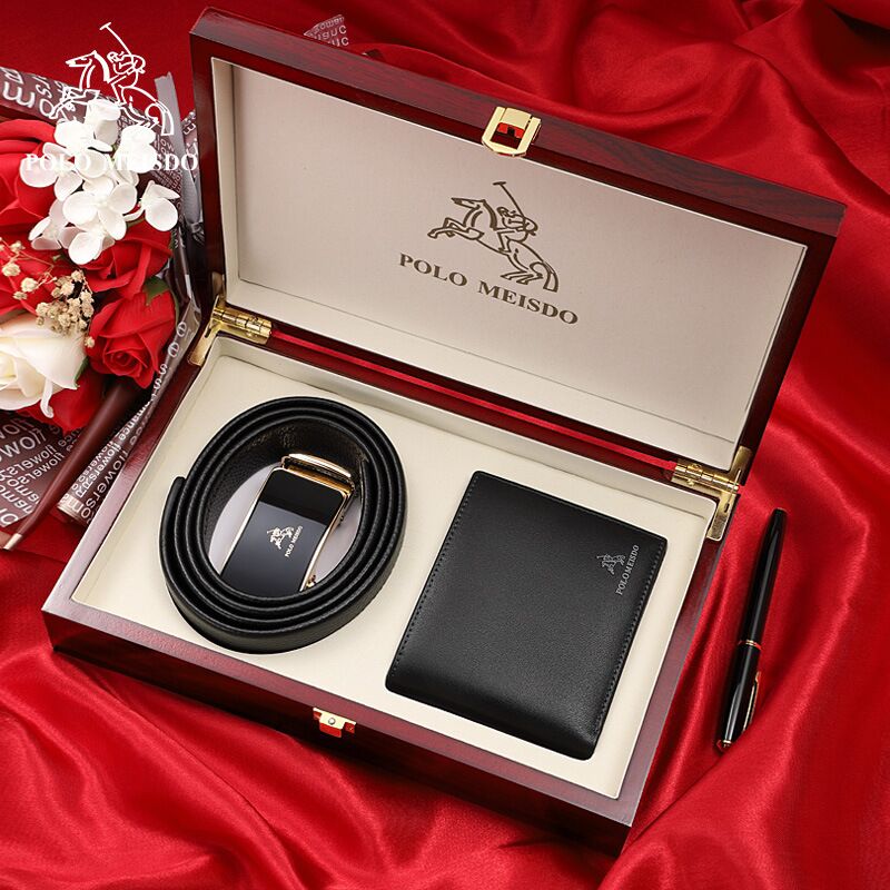 British imported men's leather automatic buckle belt counter gift boxed young and middle-aged Korean version of pure cowhide pants belt