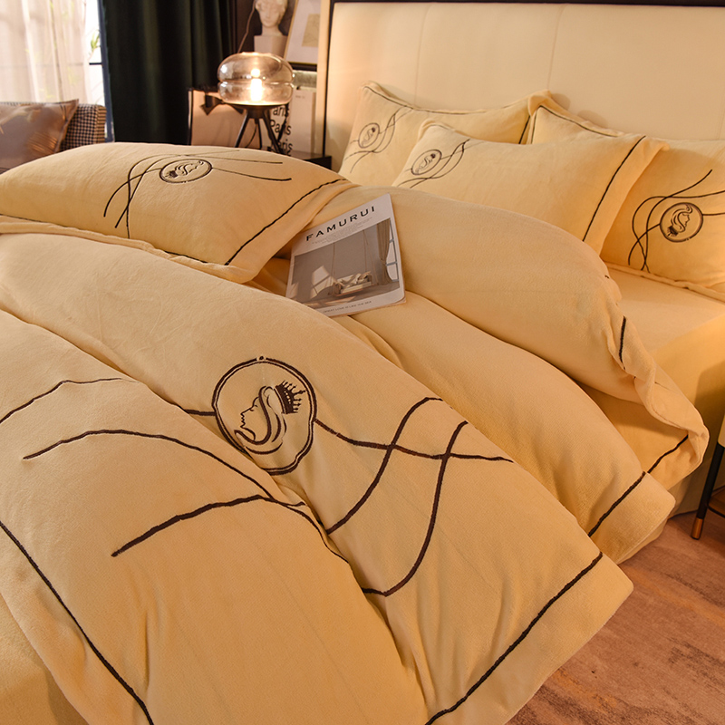 Light luxury milk velvet bed four-piece set winter thickened Farai velvet baby velvet bed sheet quilt cover non-slip mattress cover