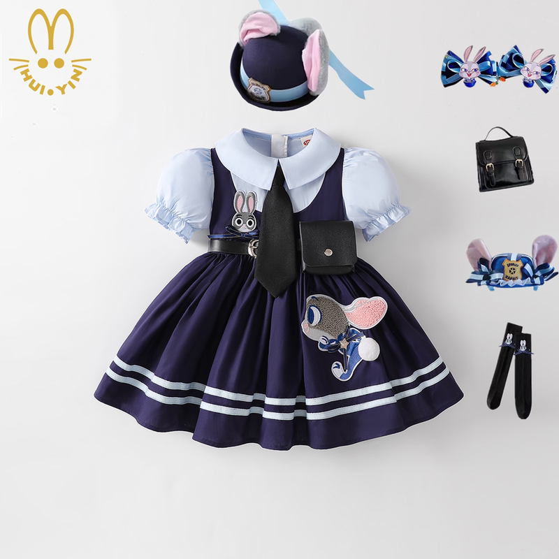 Girl's Lolita Princess Dress Zootopia Cosplay Costume Judy Hopps Police Officer Birthday Disney Dress
