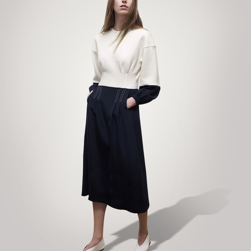 秋季时尚气质休闲长裙针织长袖显瘦中长款连衣裙女装秋装2017新款