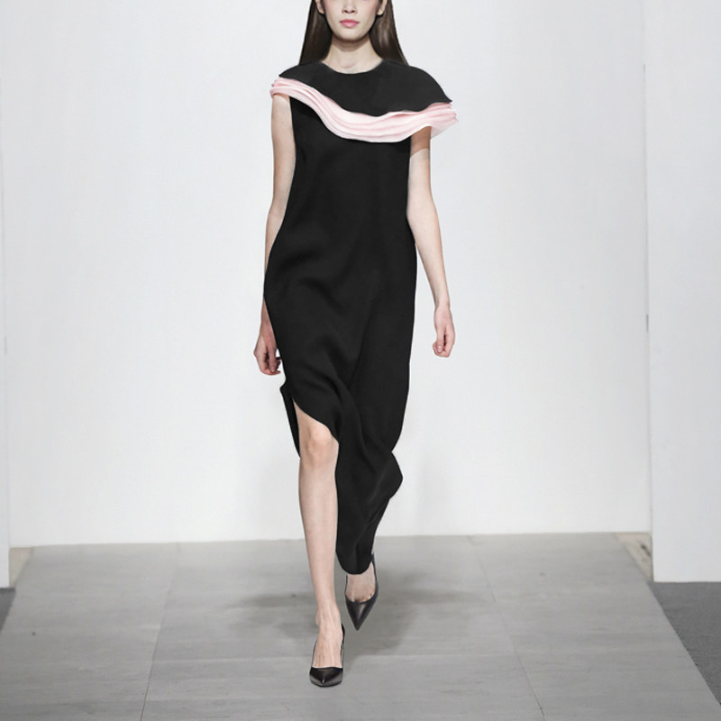 夏季气质名媛优雅长裙显瘦中长款雪纺黑色连衣裙女装夏装2017新款