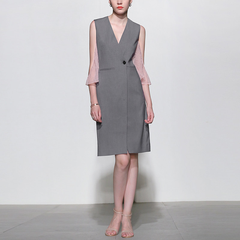 夏季时尚气质名媛裙子蕾丝收腰显瘦中长款连衣裙女装夏装2017新款