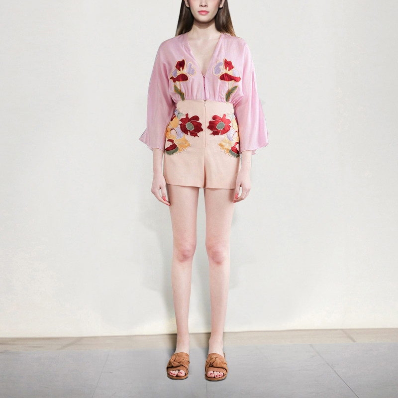 秋季时尚气质休闲两件套印花衬衫上衣短裤套装女装秋装2017新款潮