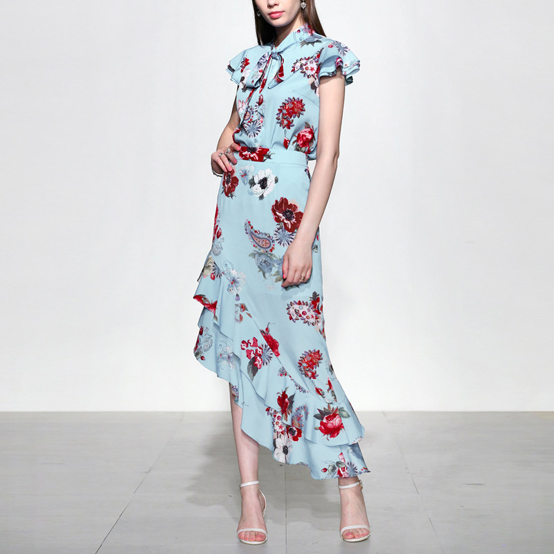 夏季时尚气质名媛两件套短袖衬衫上衣半身裙套装女装夏装2017新款