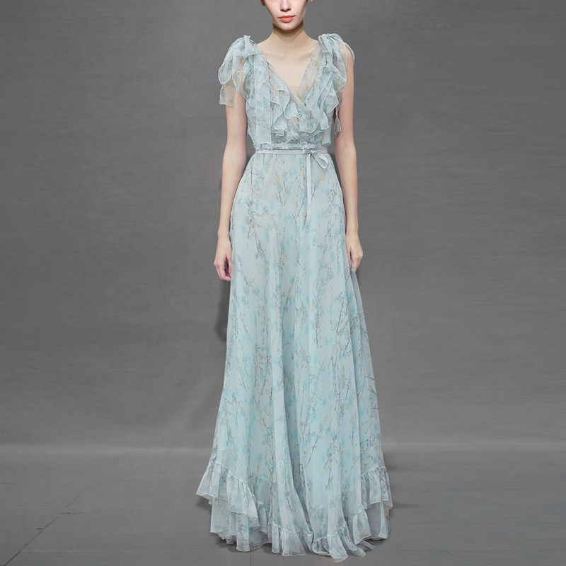 夏季气质名媛雪纺长裙收腰显瘦中长款蕾丝连衣裙女装夏装2017新款