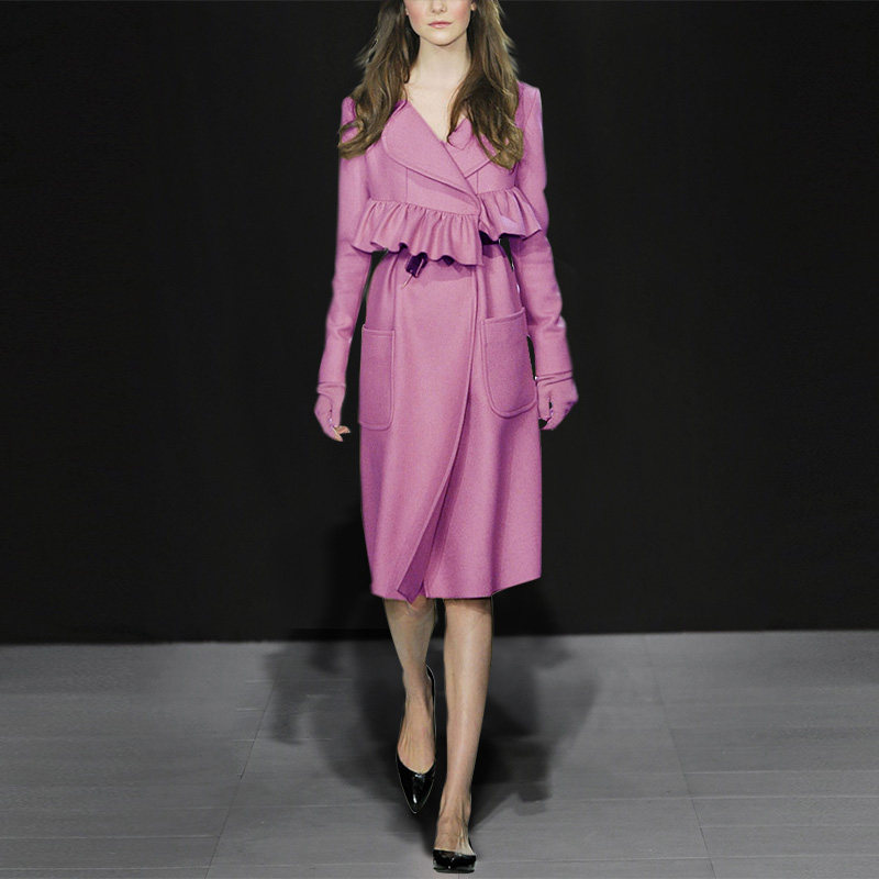 2017冬装新款女装复古修身呢子大衣大翻领长袖中长款毛呢外套