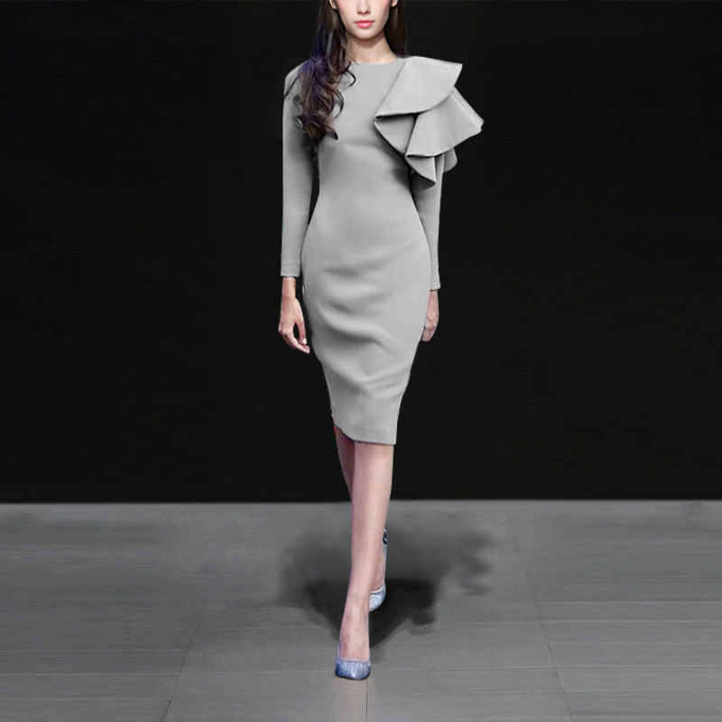 秋季气质名媛修身长裙显瘦长袖中长款包臀连衣裙女装秋装2017新款