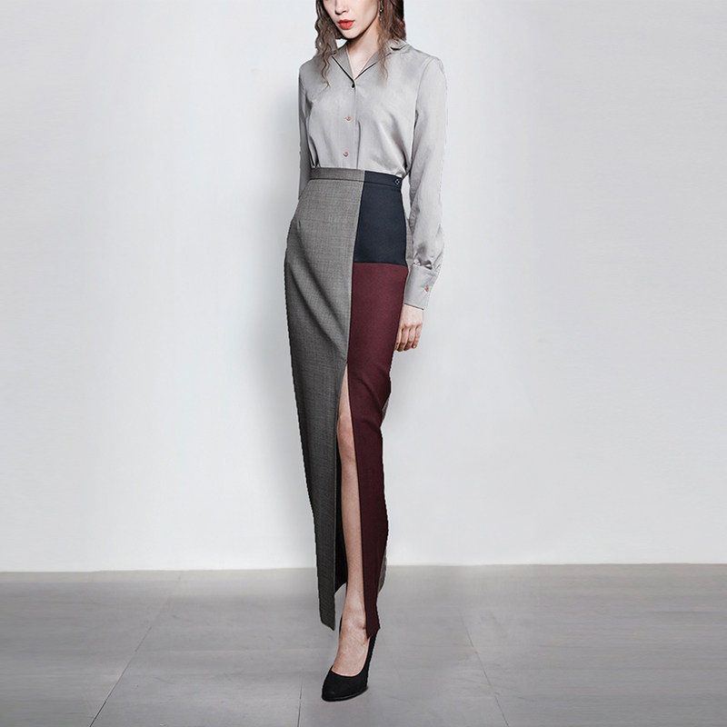 秋季时尚气质名媛修身两件套衬衫上衣包臀裙套装女装秋装2017新款