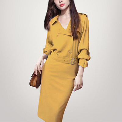 2017秋装新款女装潮流时尚气质修身裙子收腰显瘦中长款连衣裙秋季