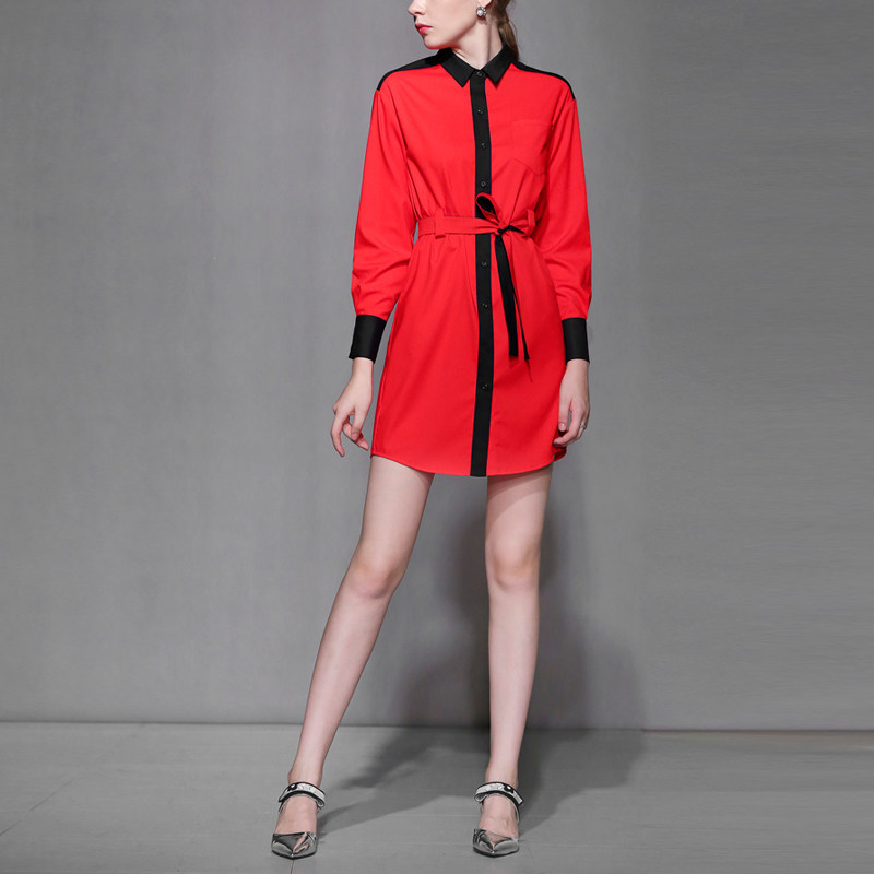 秋季时尚气质休闲宽松裙子长袖显瘦中长款连衣裙女装秋装2017新款