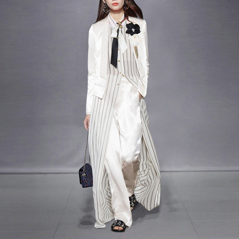 2017秋装新款女装时尚气质百搭中长款防晒衫衬衫宽松条纹长袖衬衣