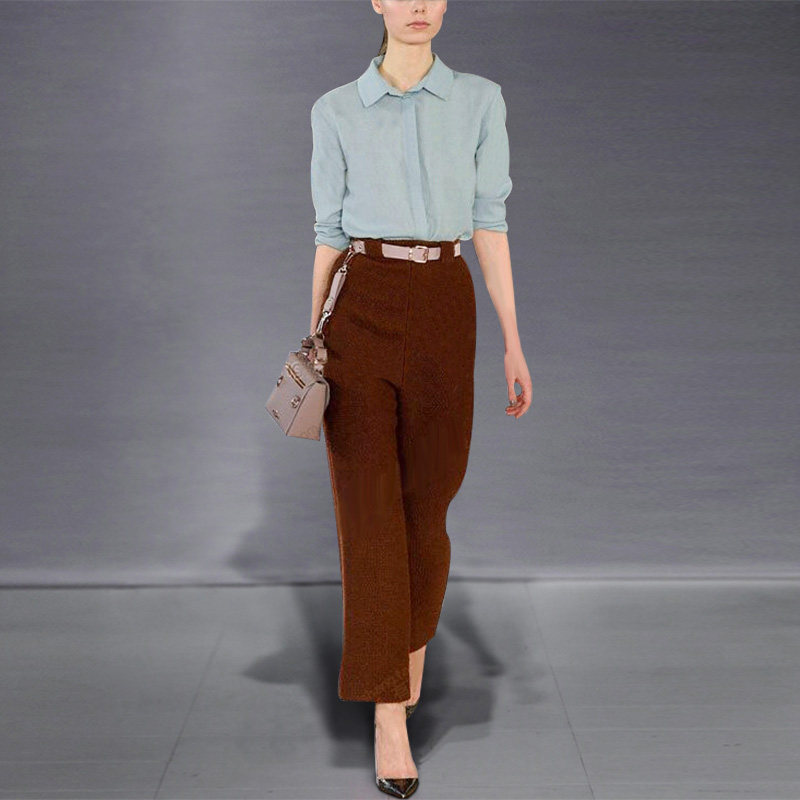 2017秋装新款女装欧美时尚气质休闲两件套长袖衬衫九分裤套装秋季